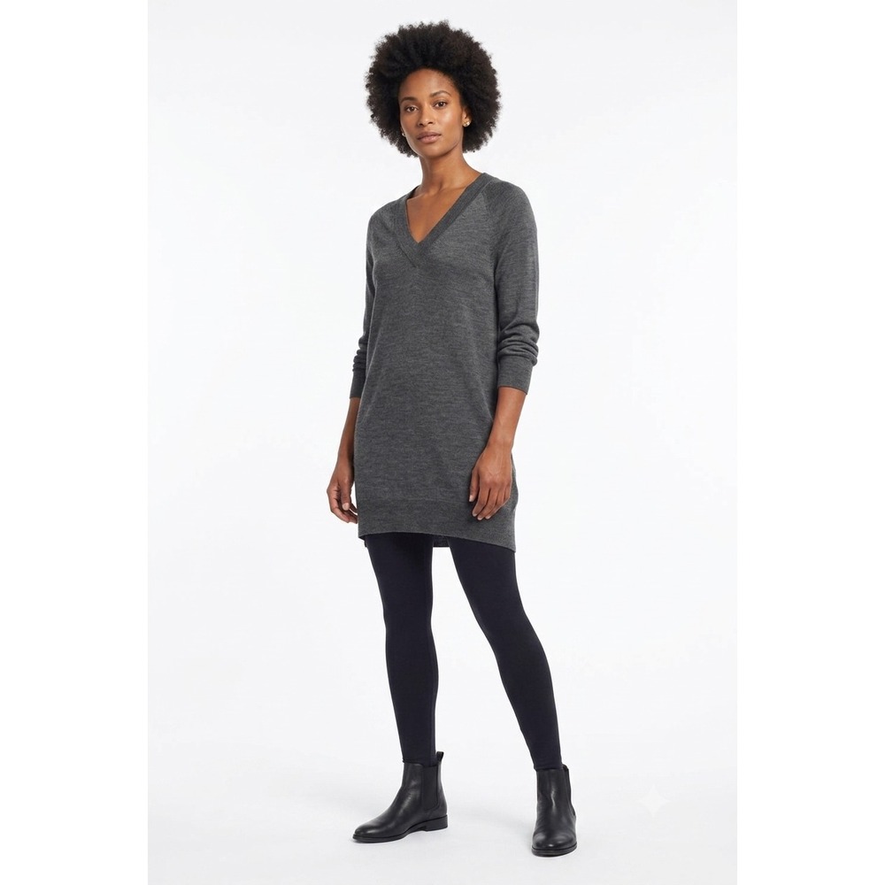 MOTH Anthropologie Pullover Sweater Womens S Grey Merino Wool V-Neck Oversized